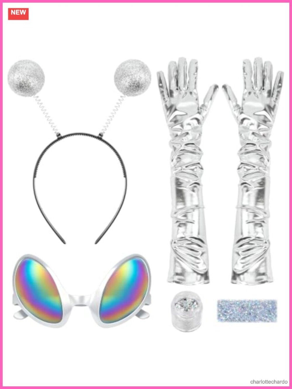 Alien Costume Accessory Set Antenna Headband Glasses Gloves Glitter Halloween